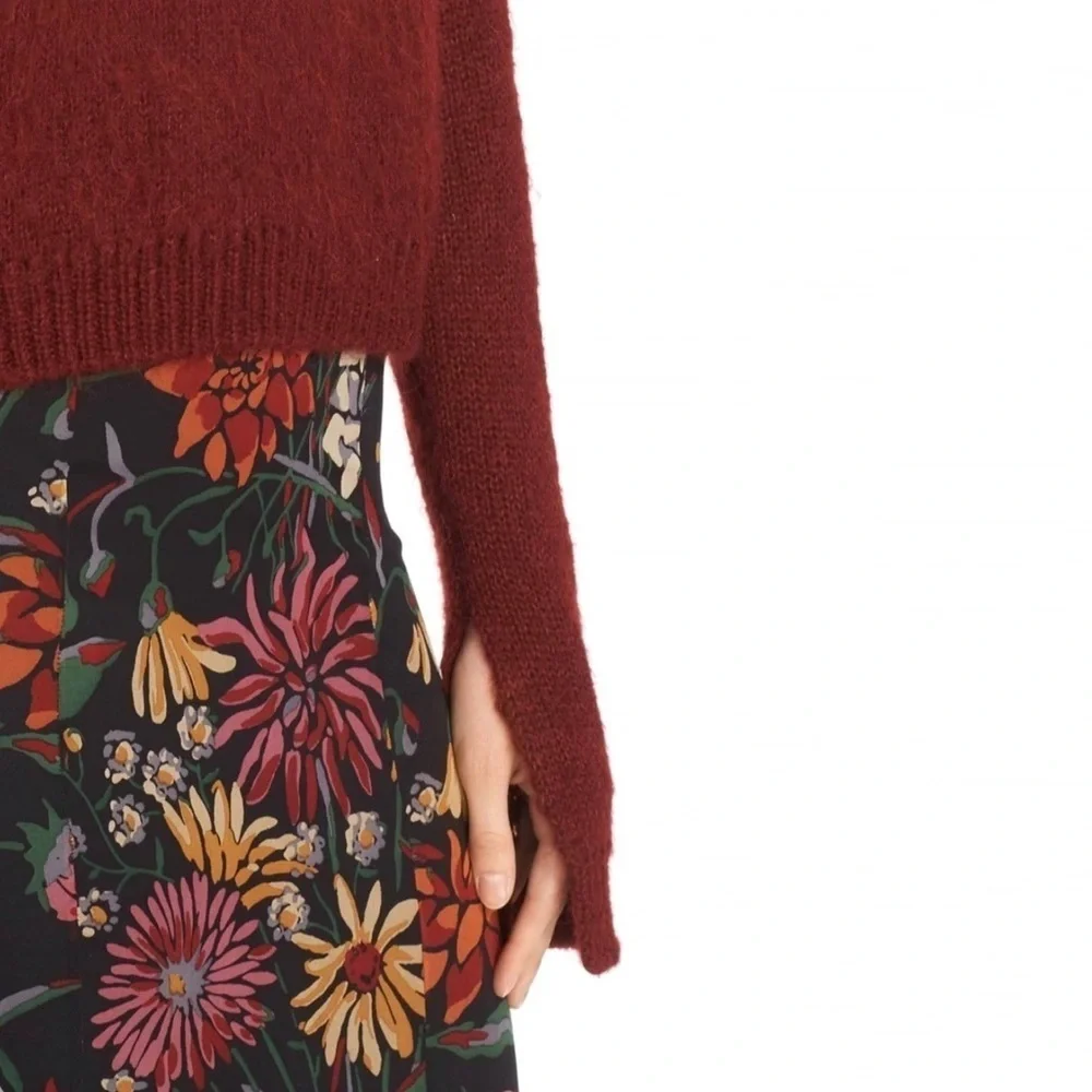 Cinq a Sept Issa Mohair Pullover Slit Cuff Sweater Pomegranate Red Medium